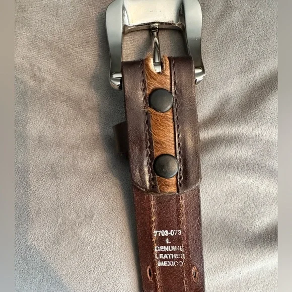 Genuine Leather Hair Studded Western Belt - Womens Large - Brown Silver Tone - Picture 3 of 3